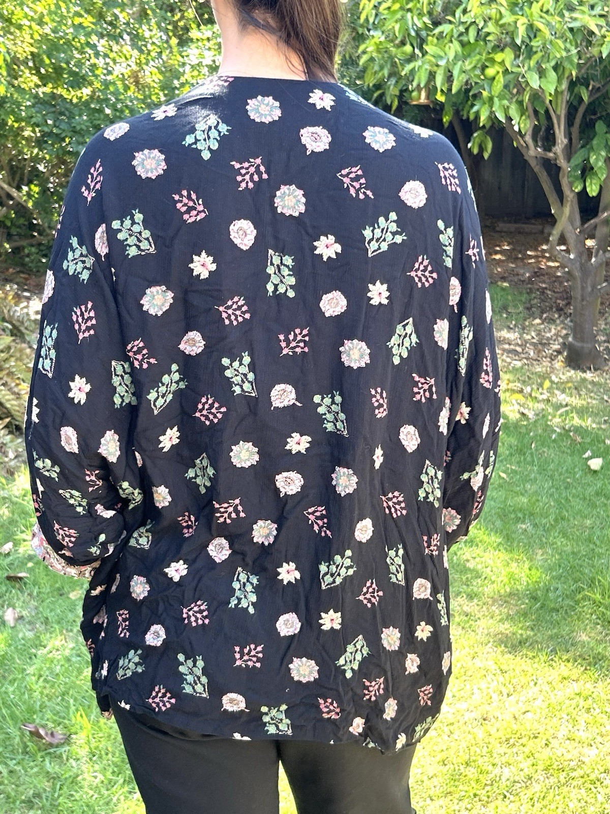 Platinum By Dorothy Schoelen O/S Boho Open Front Jacket Floral Art To Wear