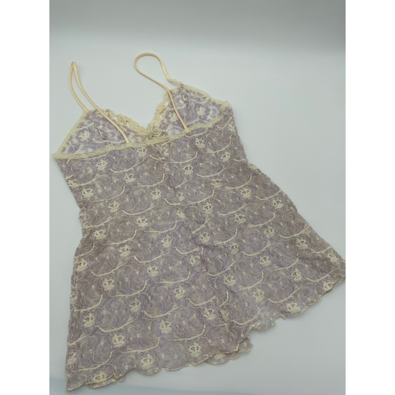 Inner Most Sears Vintage Lavender Cream Floral Lace Chemise Nightgown Medium