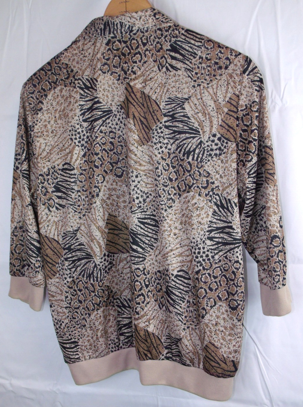 VTG Blair Brown Animal Print Collared 3/4 Slv Pullover Blouse Women Sze L 70s80s