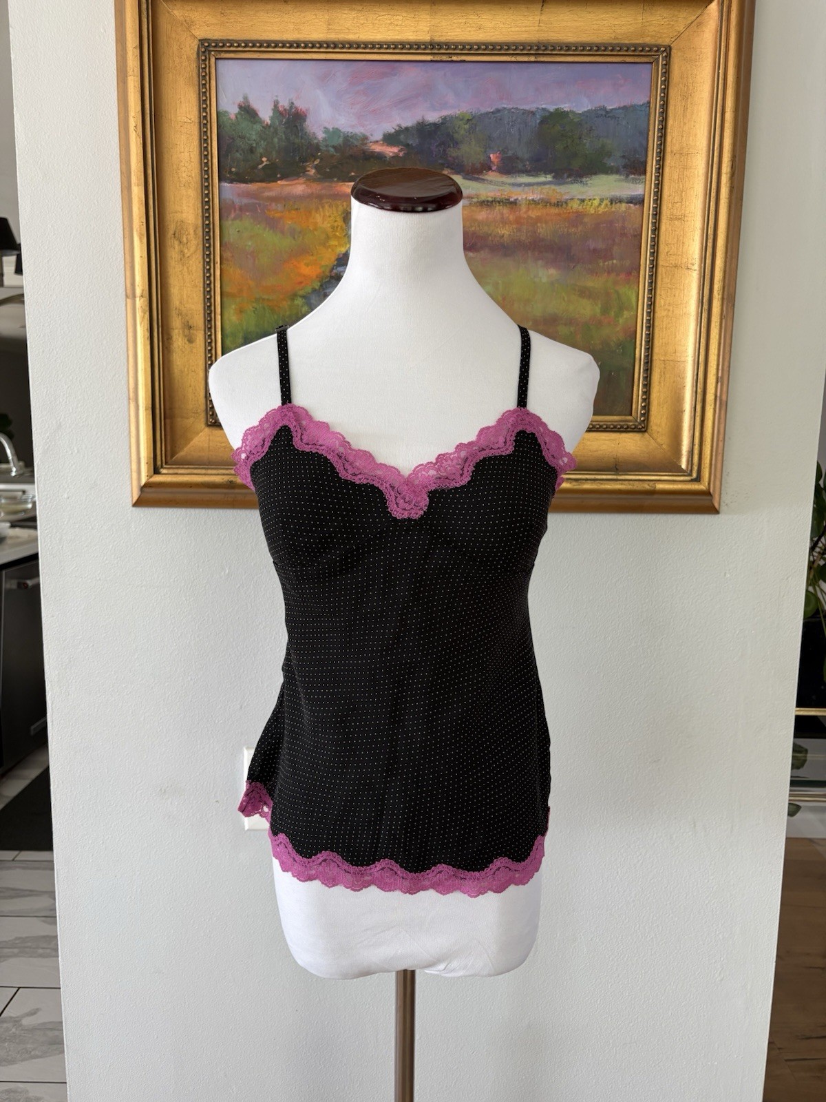 Express Design Studio Black White Polka Dot SILK Camisole Size S Y2K
