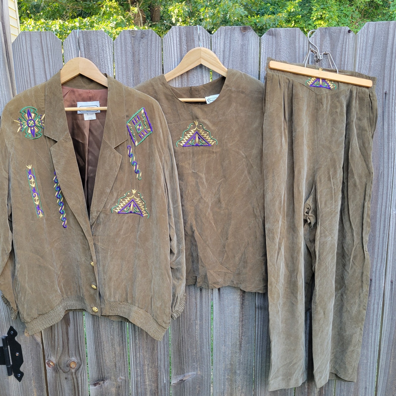 Vintage St. Germain Paris Women&rsquo;s 3 PC Pantsuit M-L Tribal Aztec Embroidery 90&rsquo;s