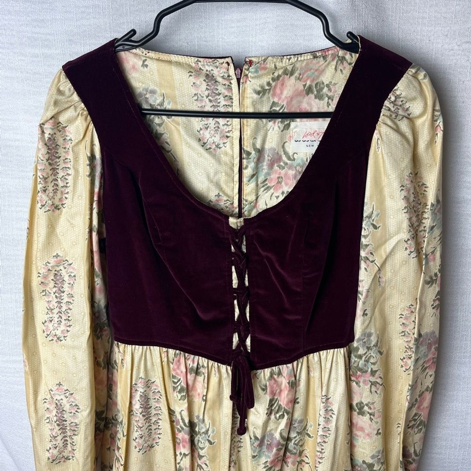 True Vintage Lord & Taylor Peasant Dress Burgundy Velvet Regency Cottagecore
