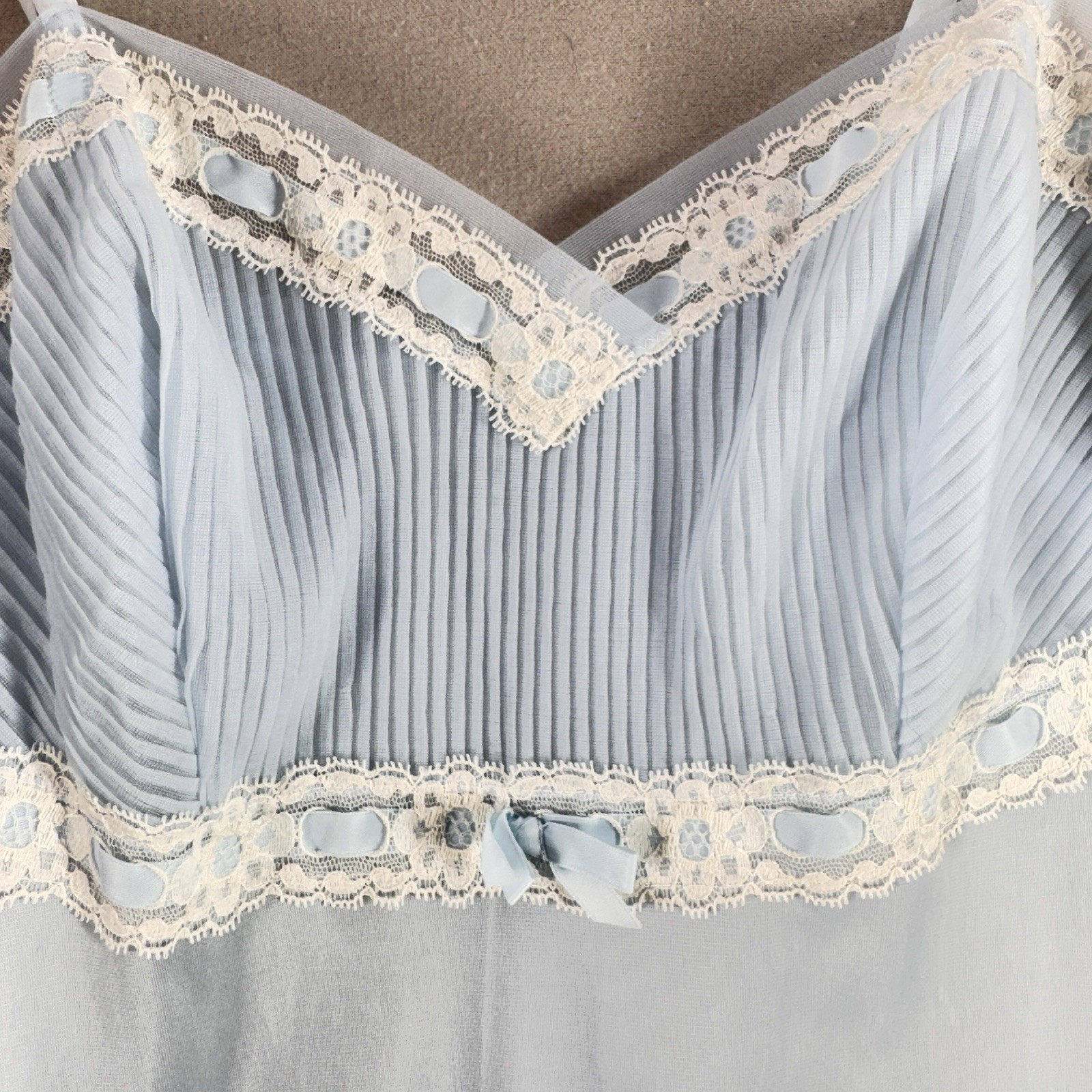 Vintage St Michael Sheer Blue White Nylon and Lace Midi Nightgown 36 Bust