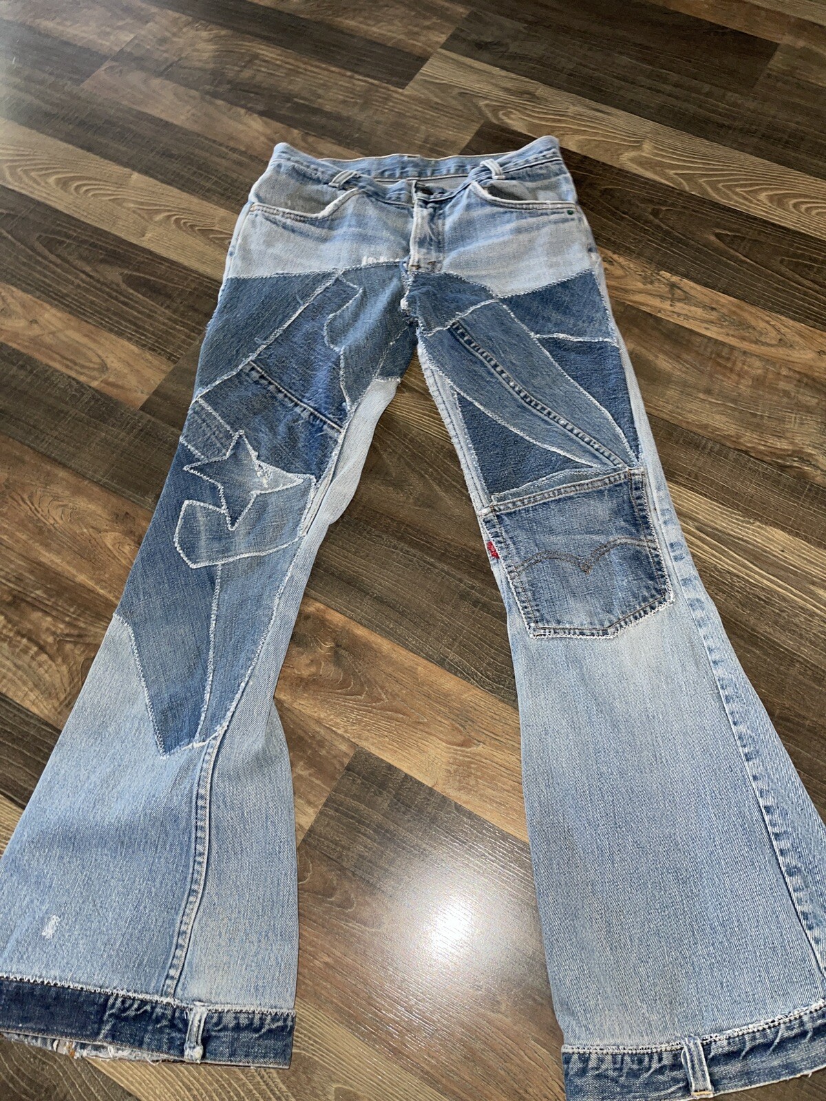 Levi&rsquo;s Flare Blue Jeans Orange Tab Denim Patches Handcraft W28 L29.5