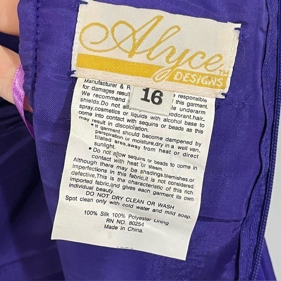 VTG Alyce Purple Silk Beaded Evening Gown Maxi Dress Size 16 M/L Romantic Fairy