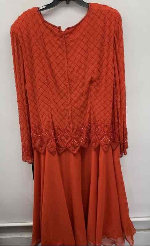 Vintage 90s French Collizioni Women&rsquo;s Rust Hand Beaded Formal Gown Dress 5X NWT
