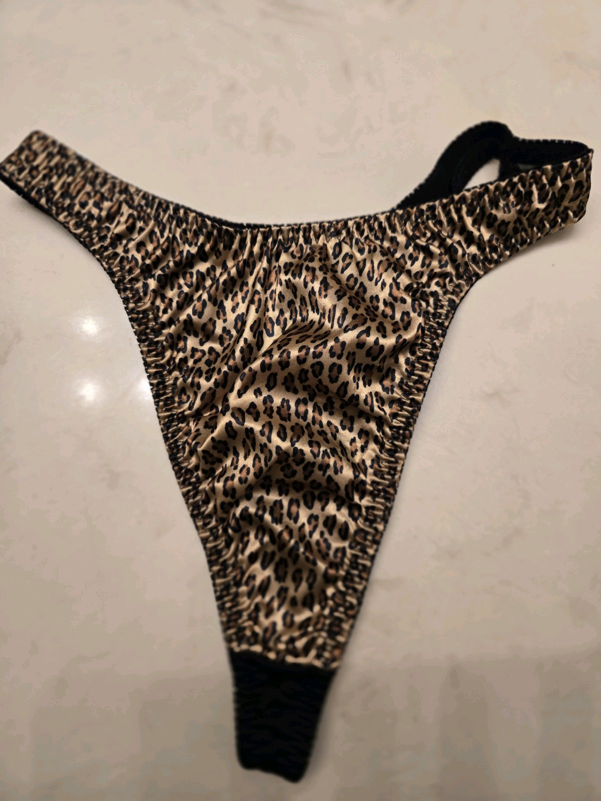 Vintage Felina Leopard Print Satin Thong Size Medium
