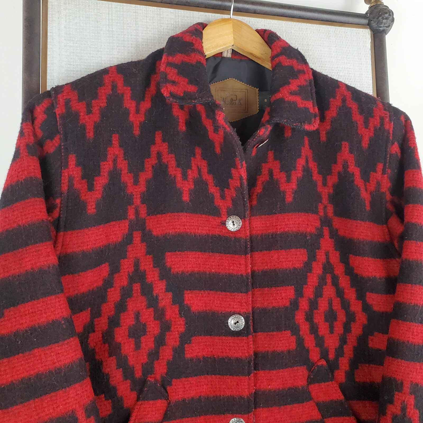 VTG WOOLRICH USA Size Small Womens Wool Aztec Southwest Chore Barn Jacket Coat