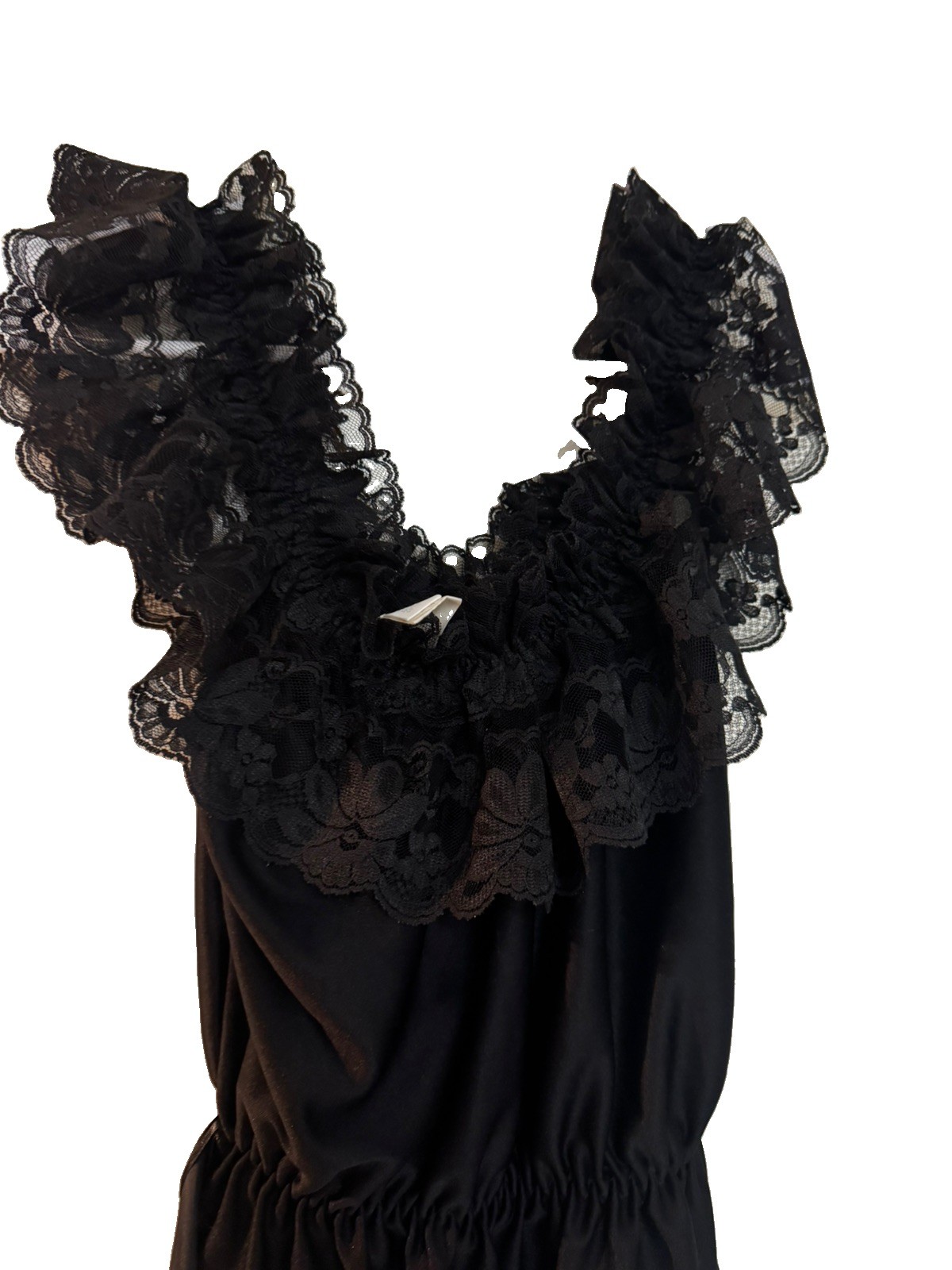 Vtg Dolores Poirette Black Satin Lace Teddy Romper Bodysuit Pull On Size M