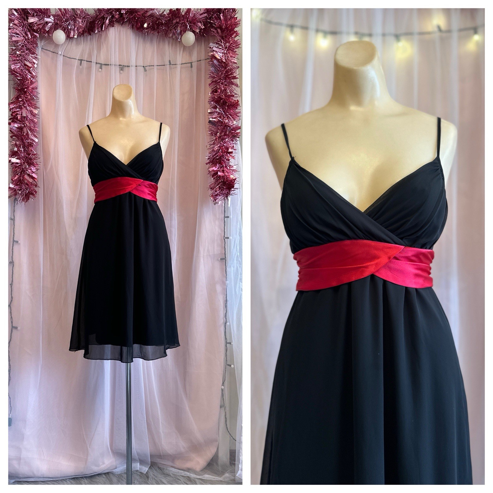 Vintage Y2K 2000s Babydoll Mini Dress Black Pink Sleeveless Ballet Fairy XS