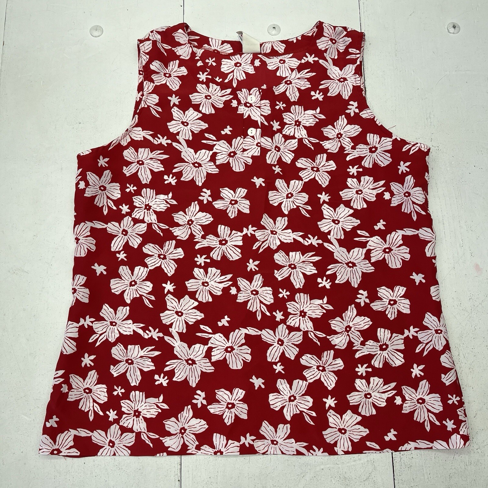 Vintage Units Red White Hawaiian Floral Print Sleeveless Top Made USA Womens 3