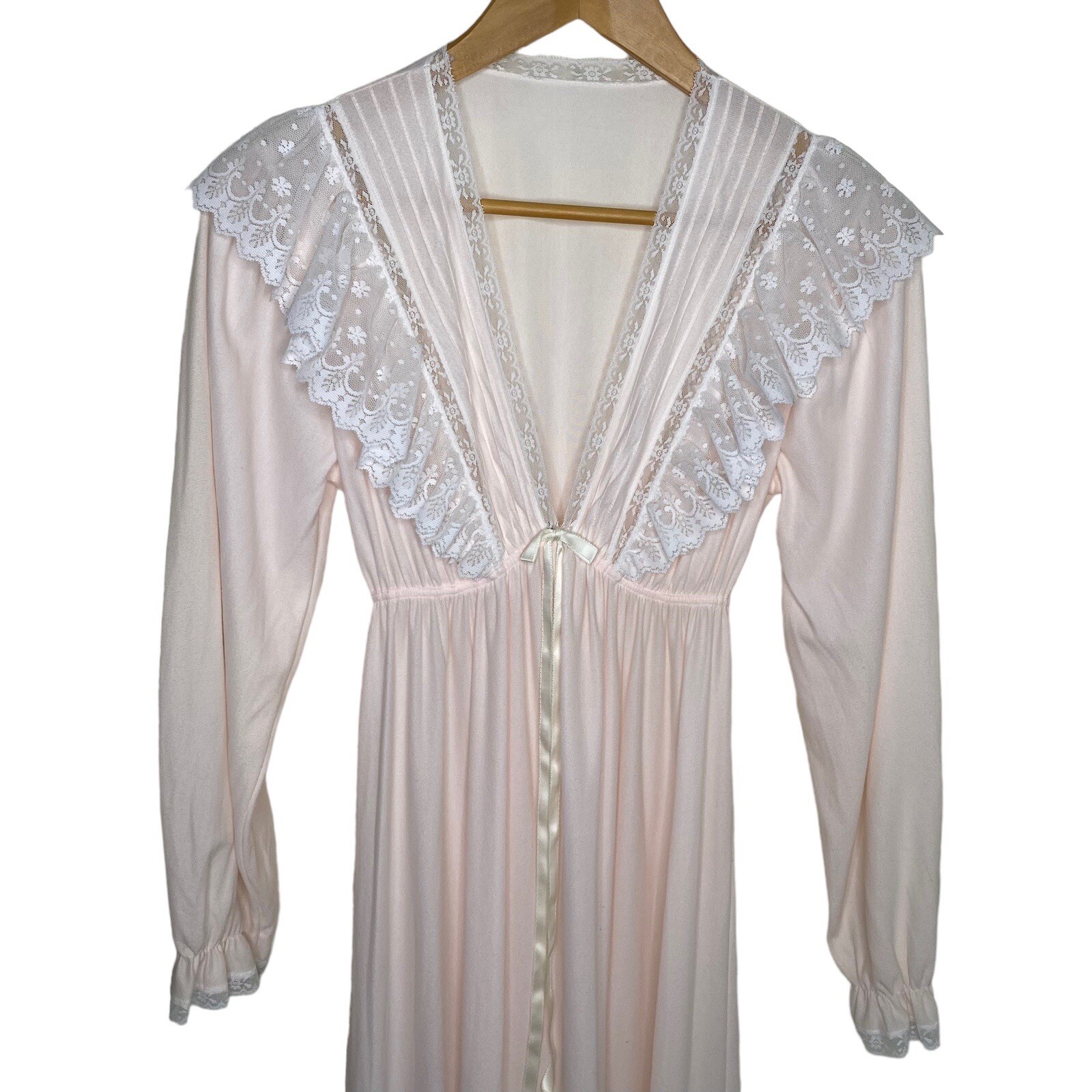 VTG 70&rsquo;S VAL MODE WHITE PINK LACE NYLON BLEND NIGHTGOWN SZ S