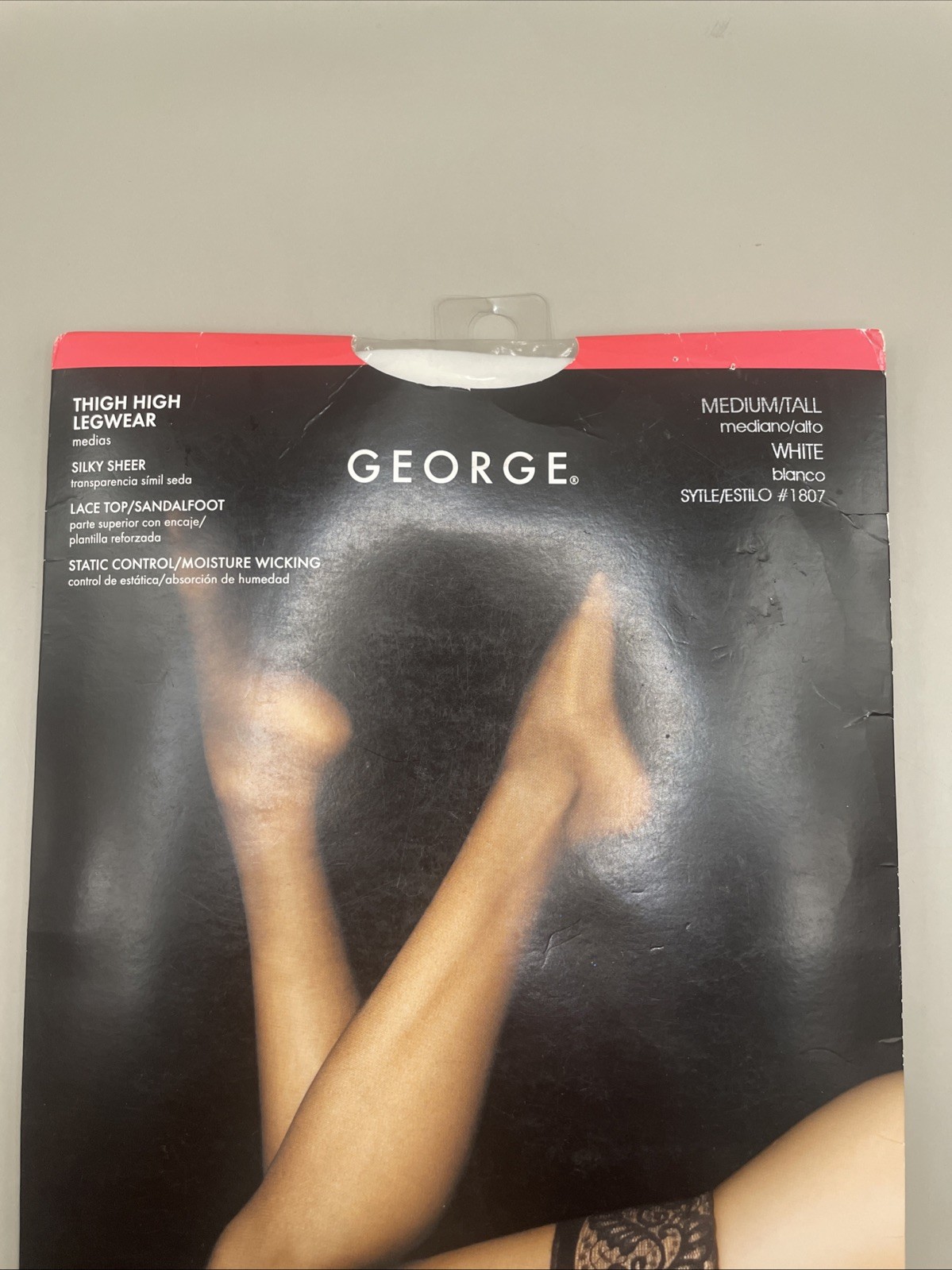 George Medium Tall White Style # 1807 Pantyhose Thigh High Lace Top