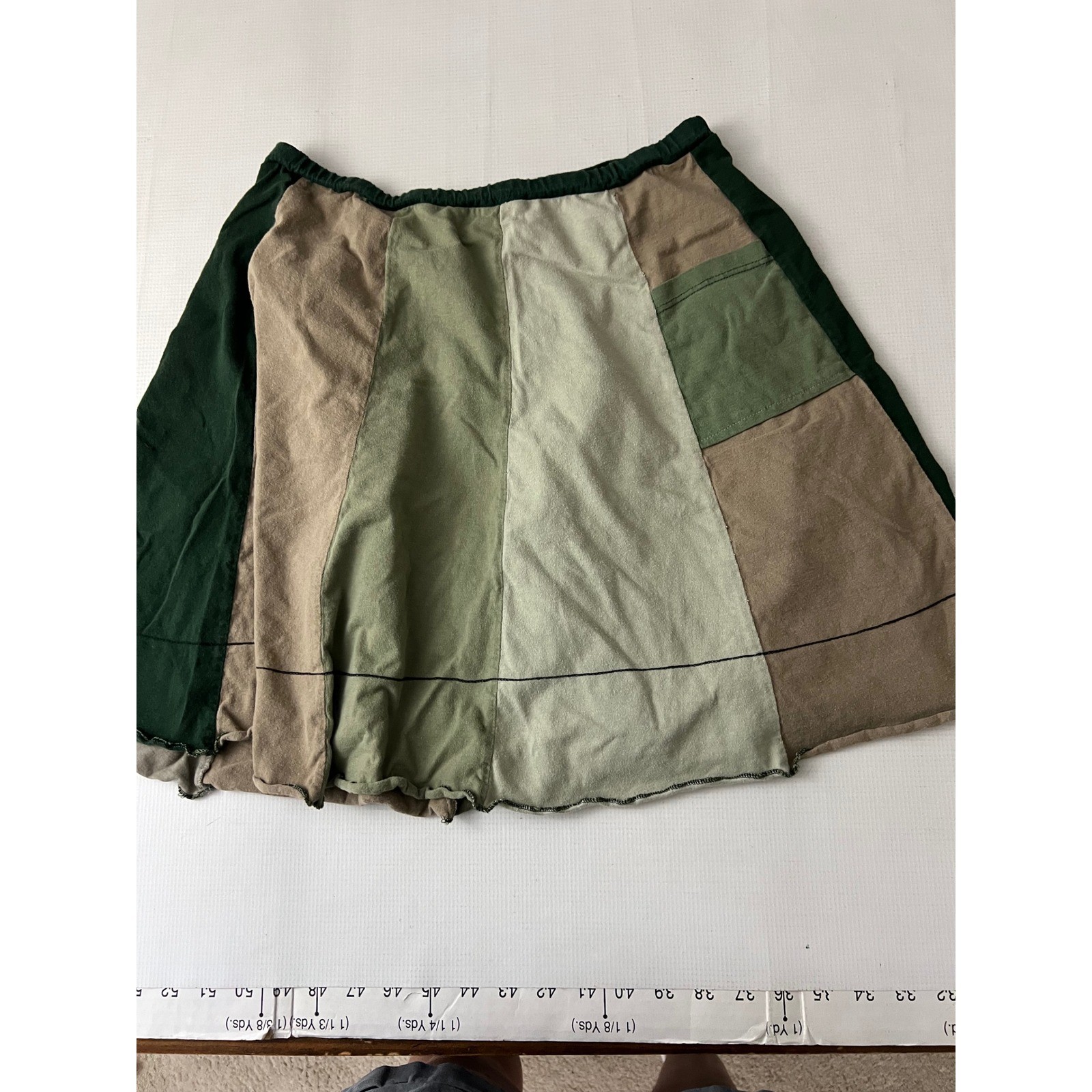 Sardine Clothing Co Patchwork Skirt Size S Green Earth Tones Recycled Cotton