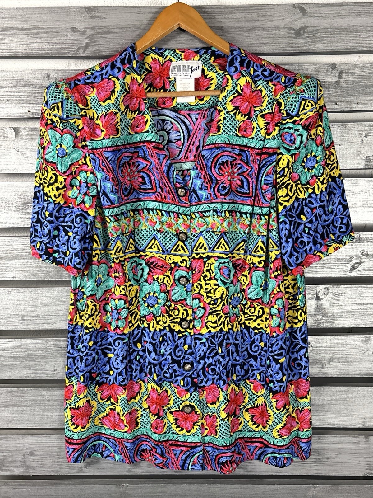 Vtg 90s More Jazz Blouse Dress Womens 22W Colorful Bright Paisley USA 100% Rayon