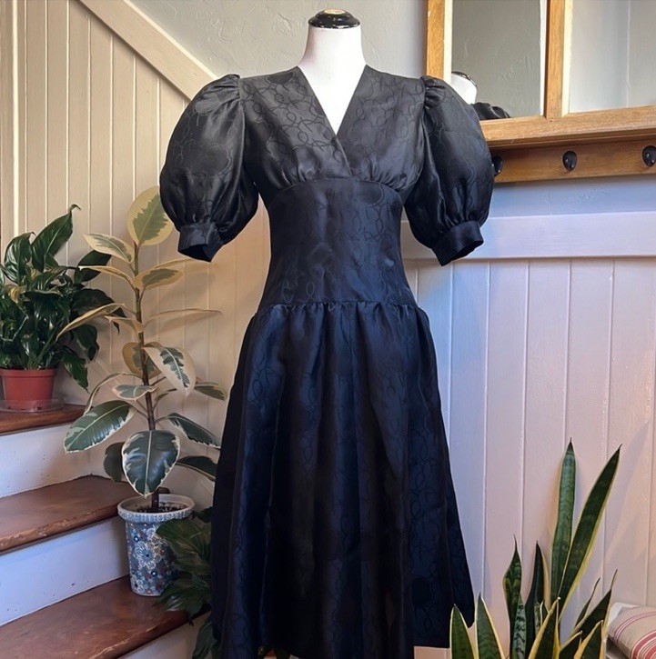 Rare Vintage GIVENCHY Nouvelle Black Puff Sleeve Dress Size 38 Made in France
