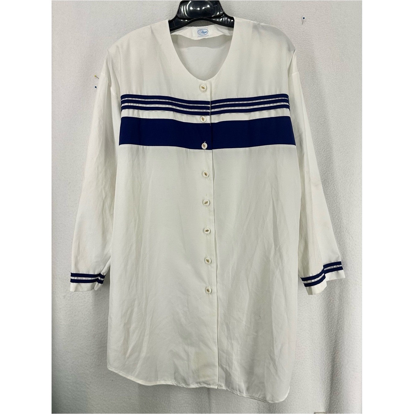 Vintage Alepin White Blue Button Front Dress Women&rsquo;s 18/20 Made in USA