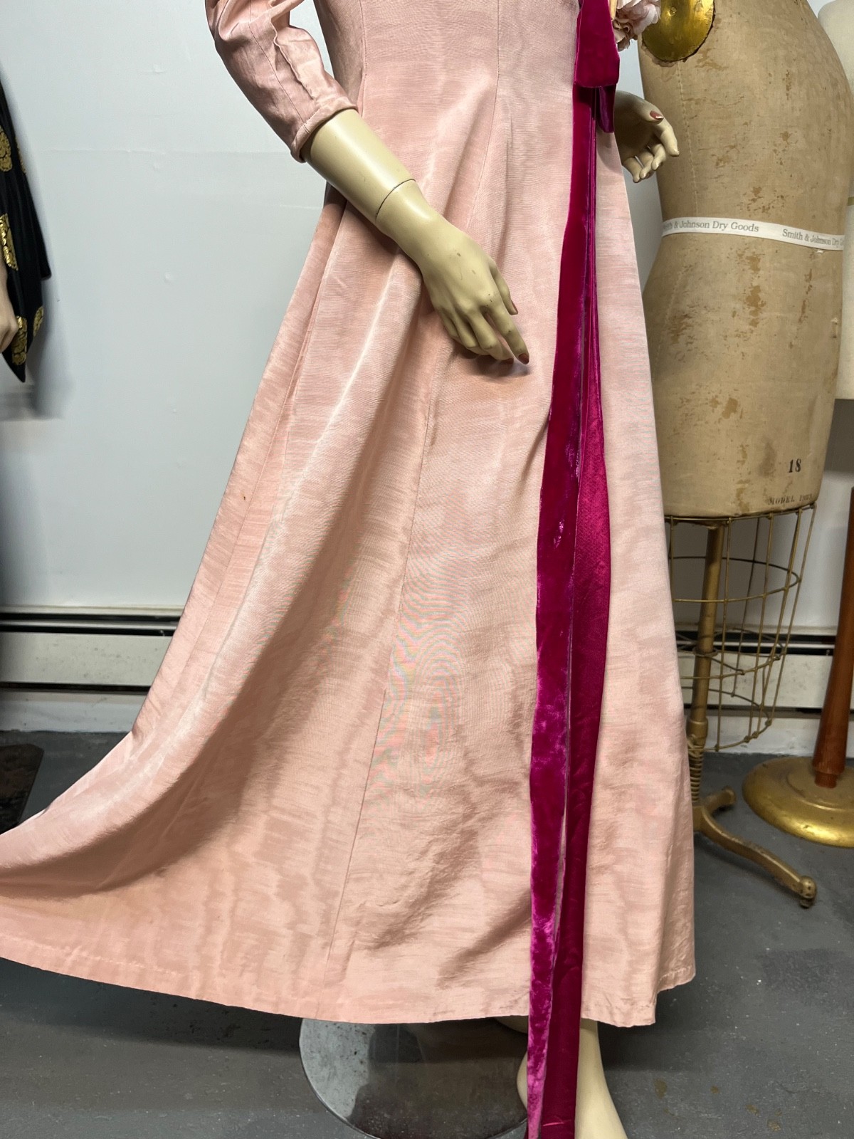 Vintage 1940s Marshall Fields Pink Rayon Faille Dressing Gown Dress Bust 36-38