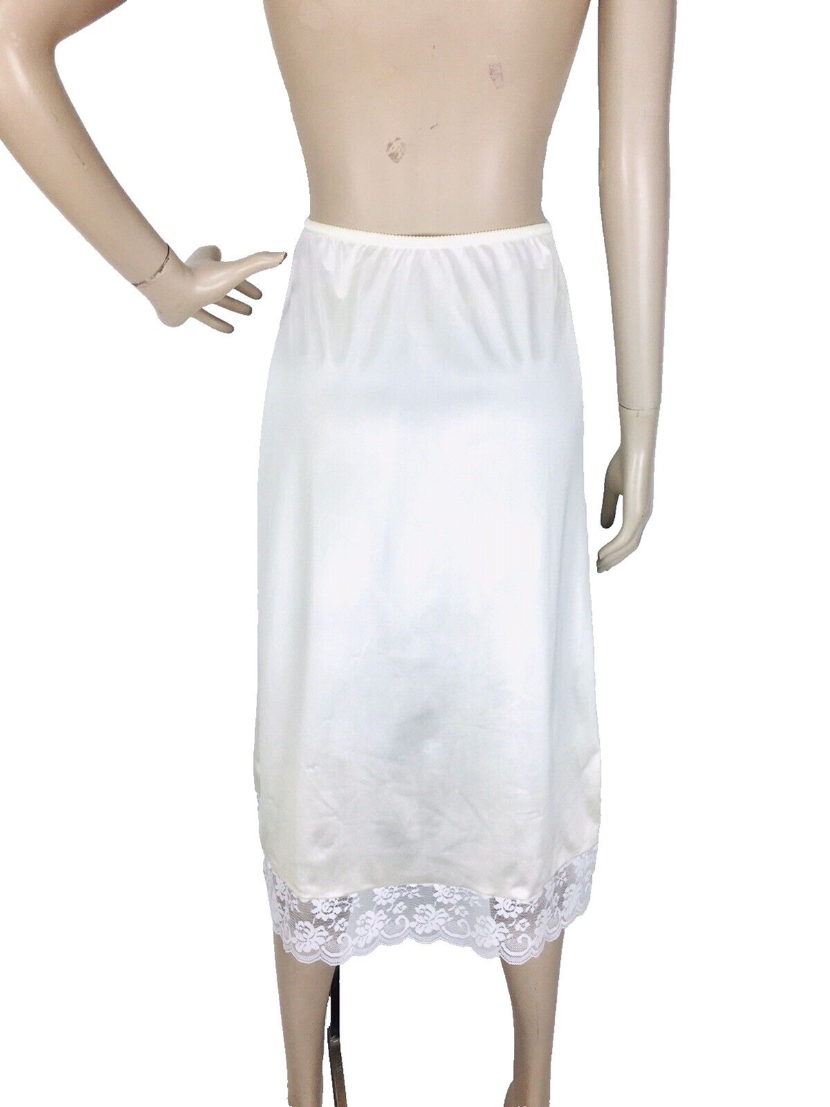 Vintage 70s Chantilly Maidenform Side Slits Lace Trim Midi Skirt Half Slip Small