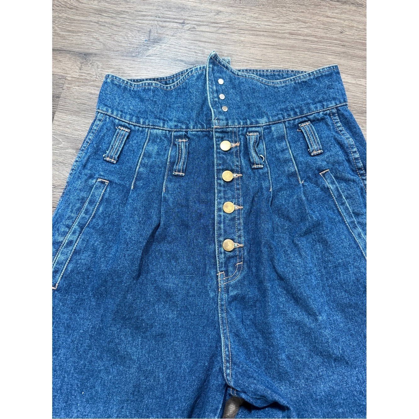 Vintage Paperbag Waist High Rise Mom Jeans Womens Size 13 Blue Denim Tapered