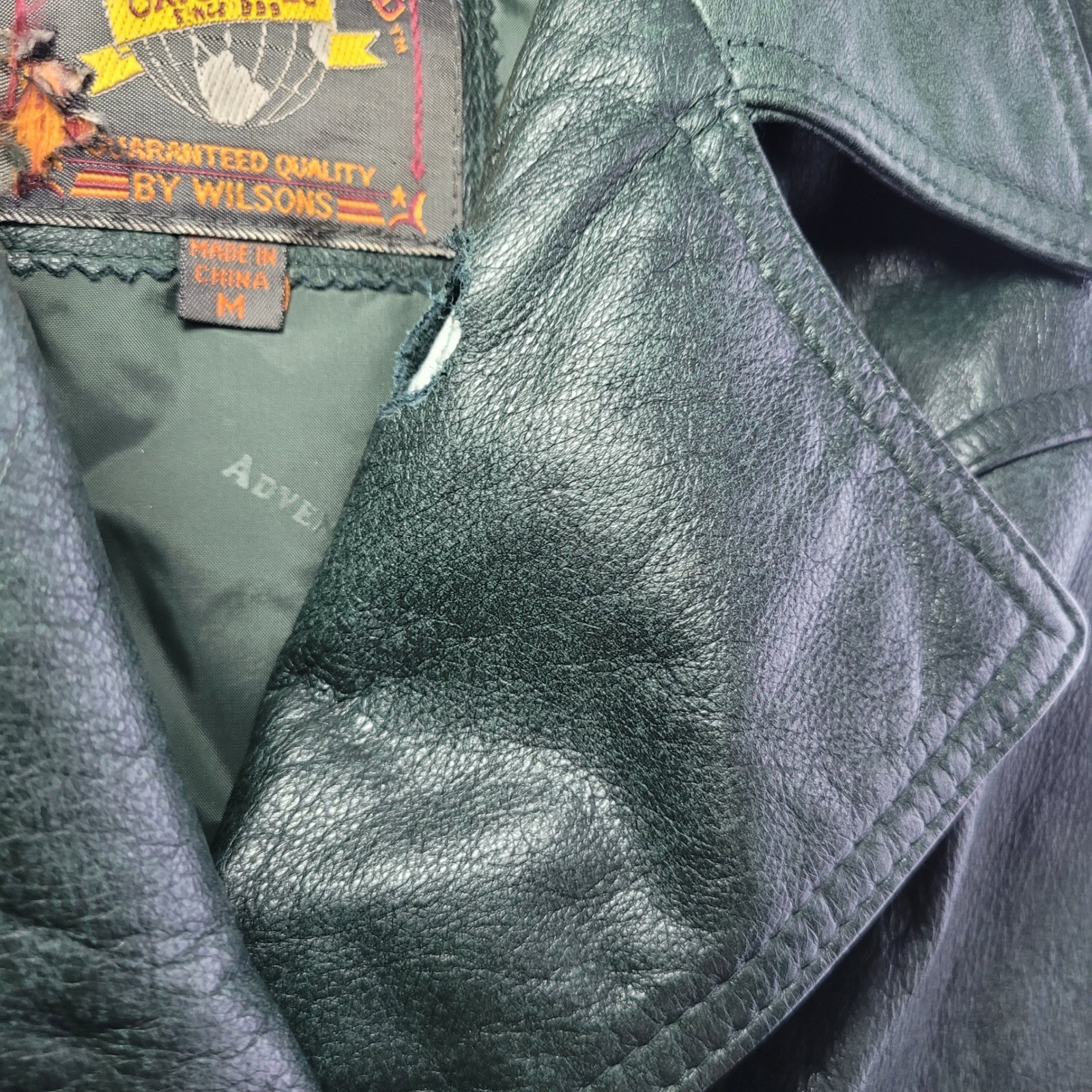 Vintage Adventure Bound Wilson&rsquo;s dark green leather bomber jacket thinsulate