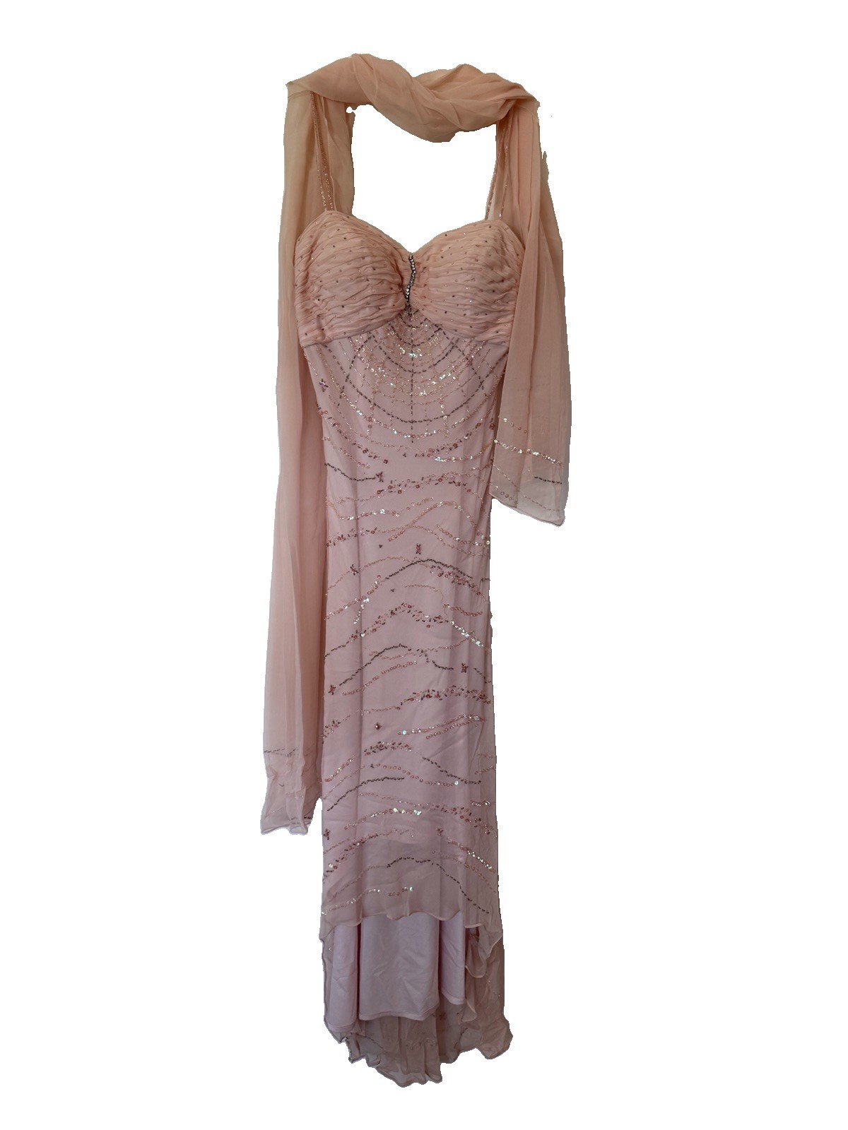 Bernshaw Vintage Pale Pink High Low Beaded Dress Gown 12 Flapper Fairycore