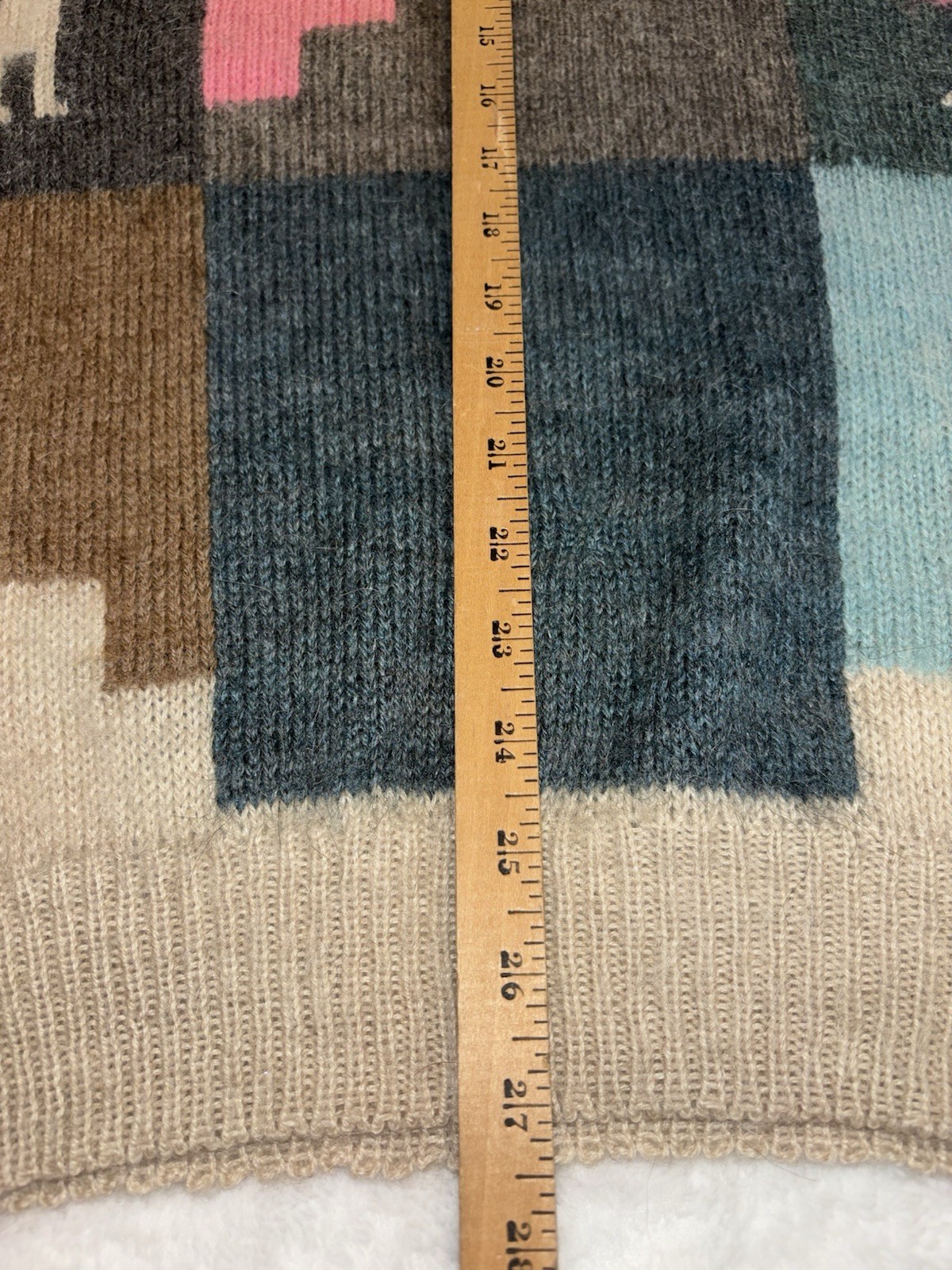 Vintage Handmade Colorful Wool Sweater Andean Pattern Llama Crew Neck Size XL
