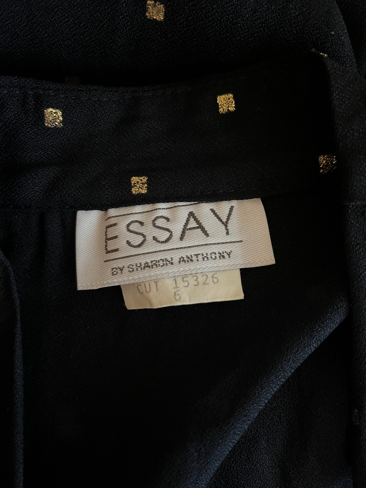 Vintage Essay Size 6 Light Blazer Jacket Black Gold Tie Waist 80s or early 90s