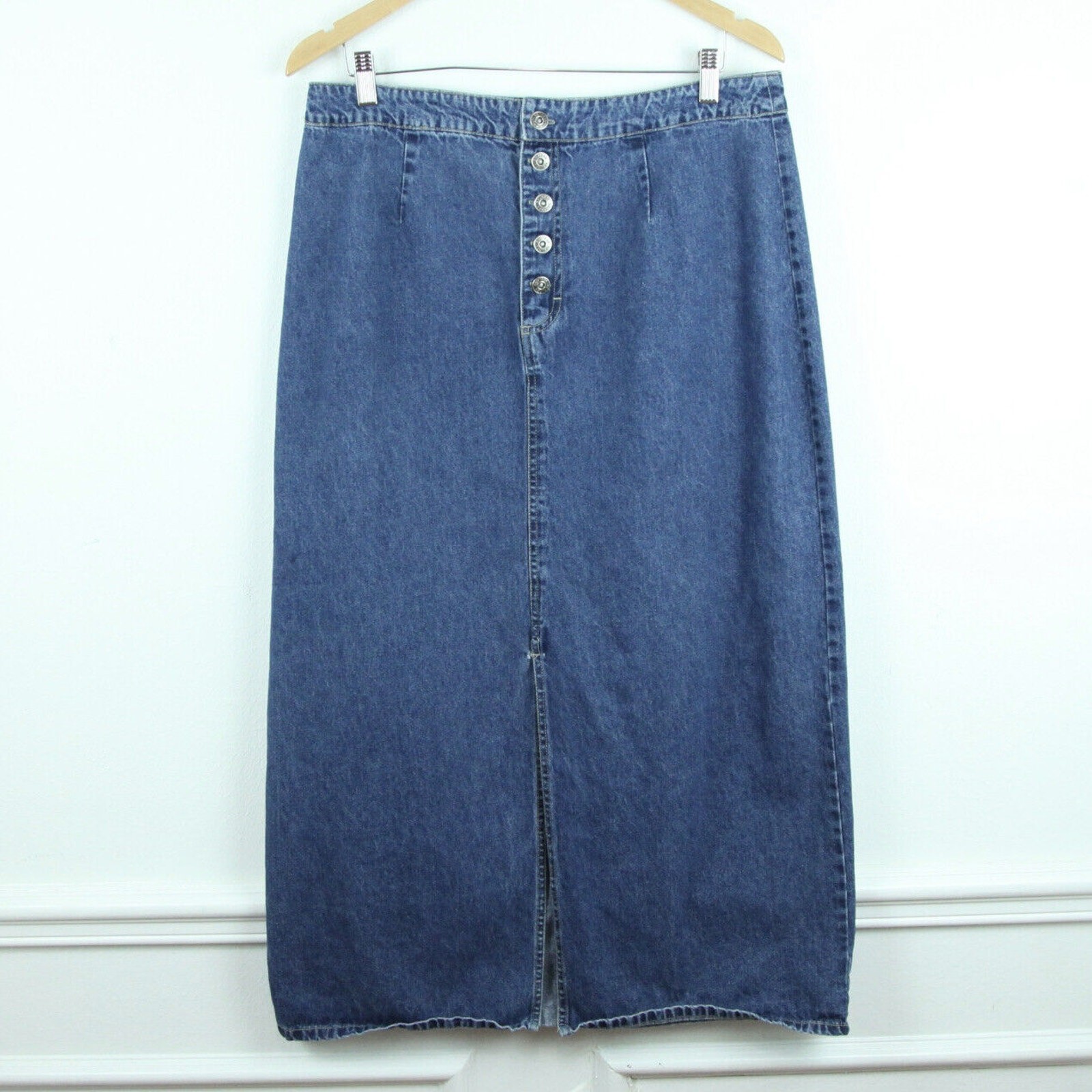 Y2K Denim Maxi Skirt Button Fly 17 18 Minimal Capsule Western Modest Cottage