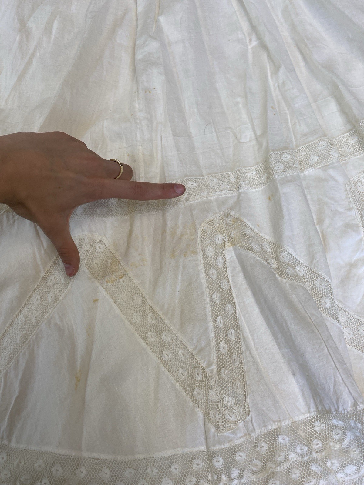 Antique Edwardian XS Skirt French valenciennes Lace Long