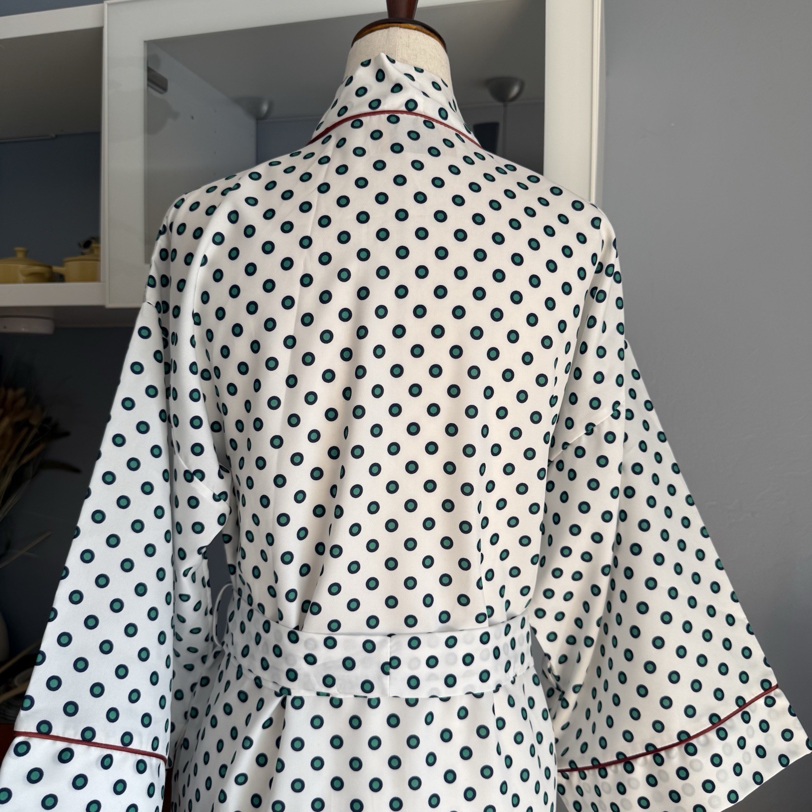 70s 80s Vintage David Brown Boutique Robe Dressing Gown Sz XS Polka Dot