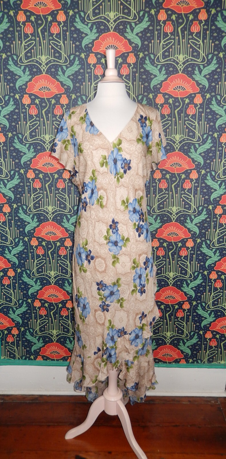 Vintage Y2K Lane Bryant Silk Dress Bias Cut Ruffle Boho Midi Feminine 26