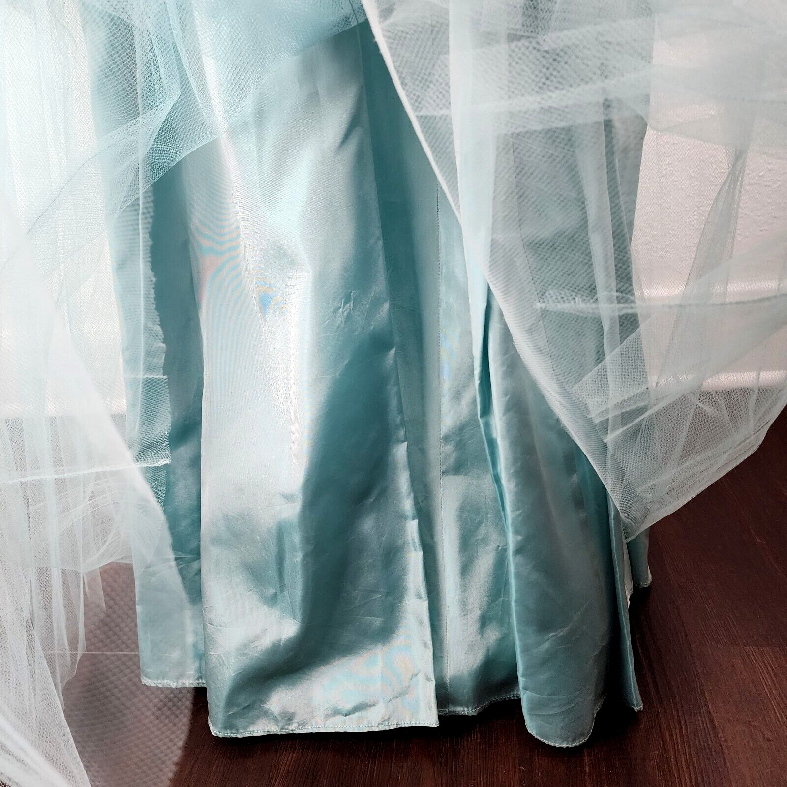 Vintage 1950s Strapless Turquoise Tulle Lace Prom Dress Cupcake Party Talon Zip