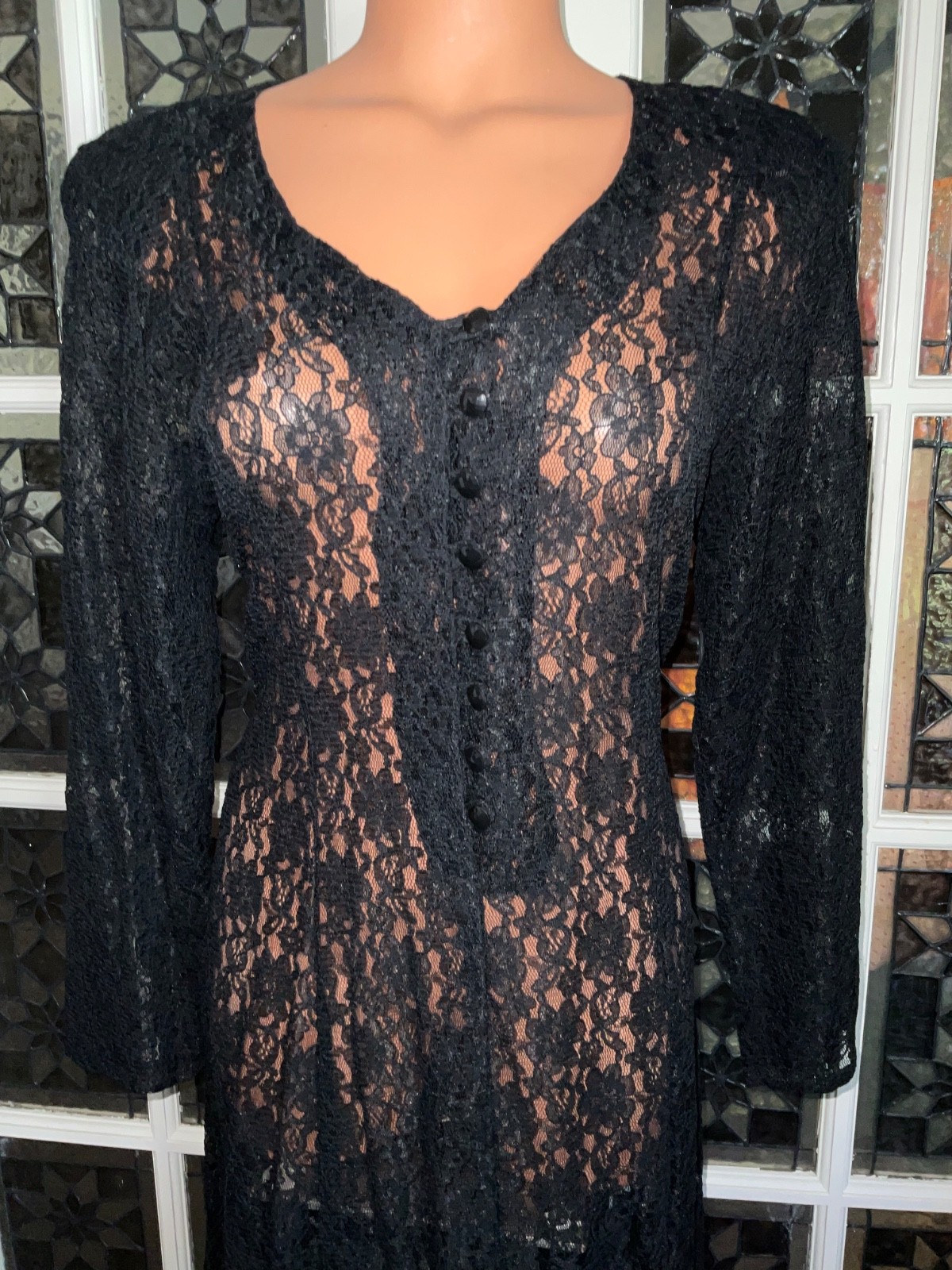 Vtg. Stella Lace Maxi Dress Boho Cottagecore Fairycore whimsical goth witchy