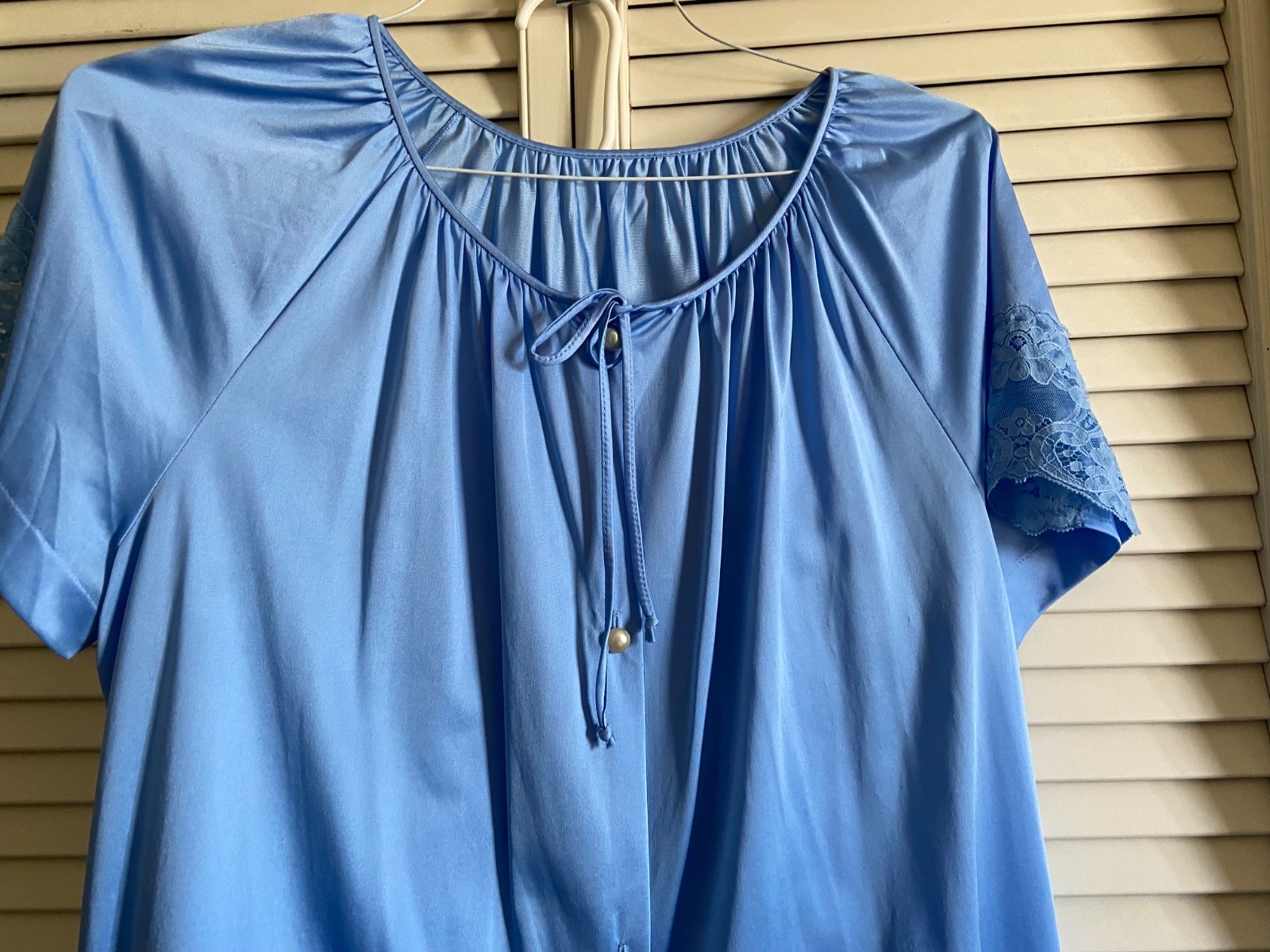 Lorraine Pajamas Blue 2 pc set Nylon Lace Size Large USA Vintage