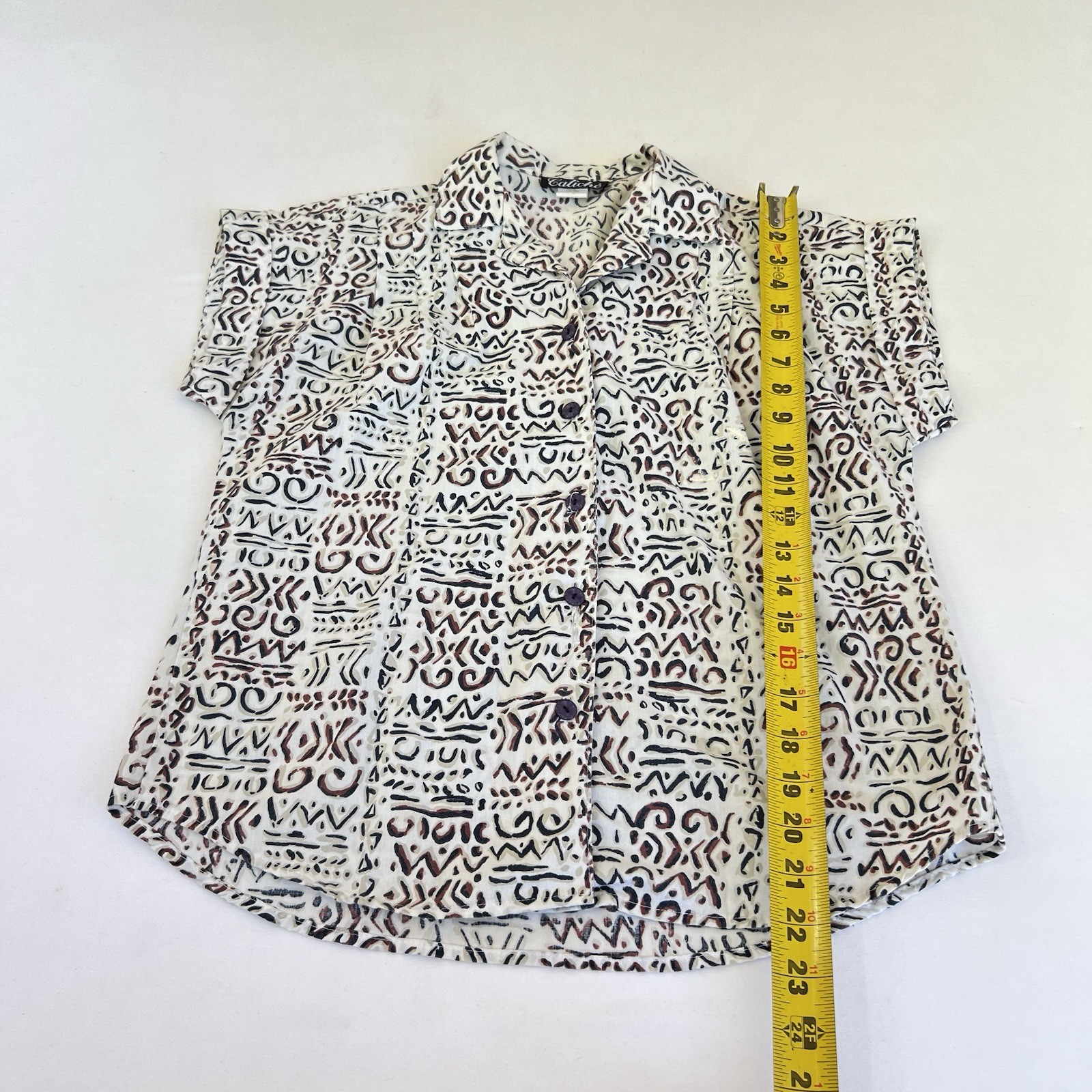Vintage 80s Caliche Geometric Print Button Up Casual Shirt Sz S Bold Eclectic