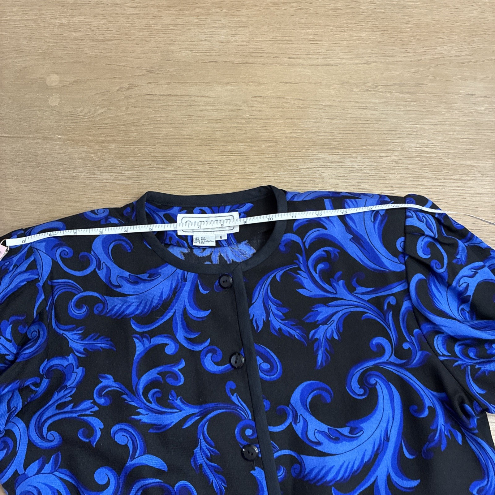 VTG CARLISLE Jacket Silk Wool Blend Women’s Sz 8 Blue Black Lined 80s W/Belt