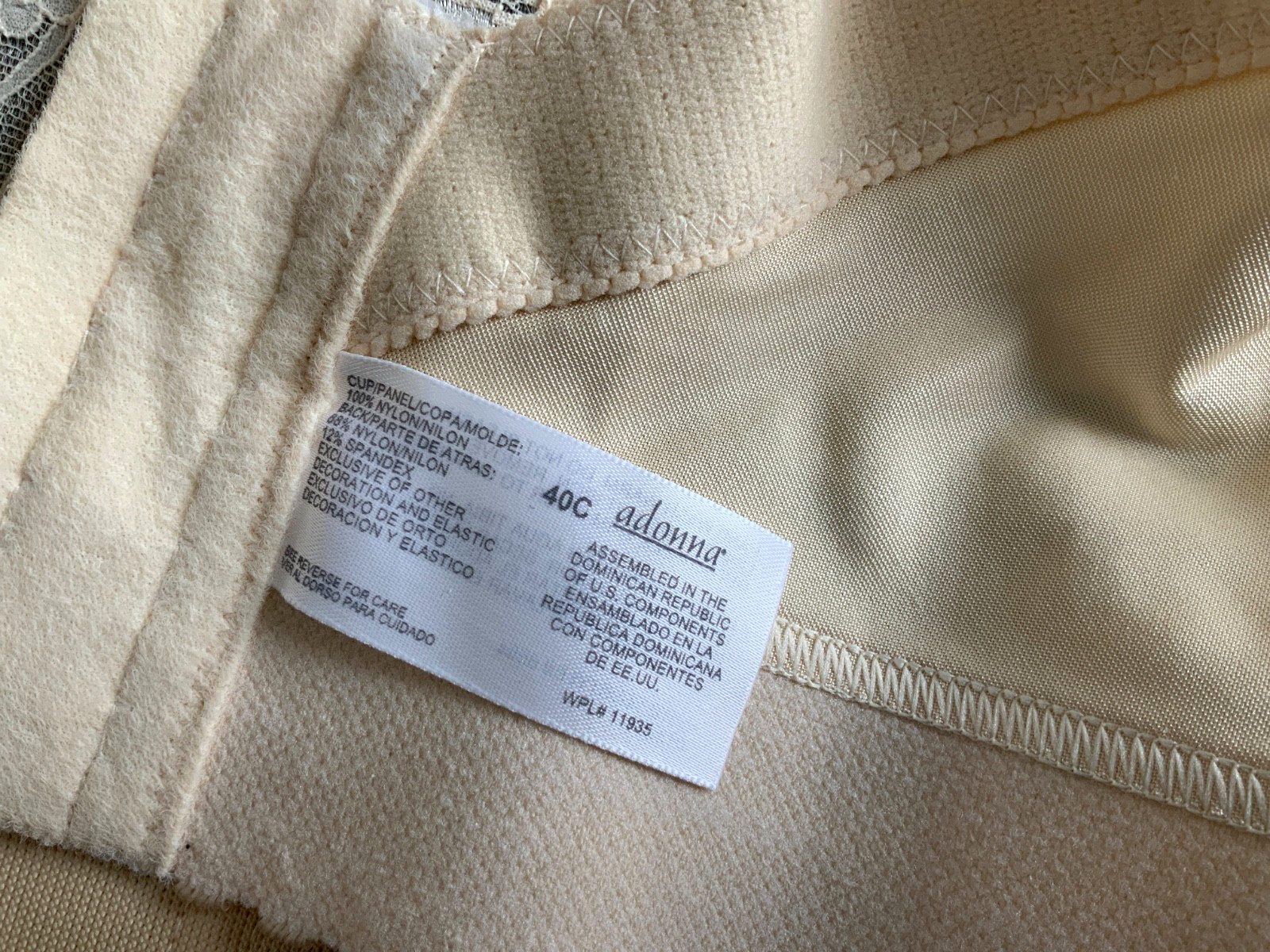 Vintage ADONNA Nude Beige Strapless Nylon LACE BUSTIER Bra Size 40C