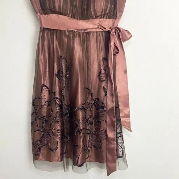 Vintage S.L. Fashions Bronze Metallic Tulle Satin Babydoll Dress Fairycore 10P