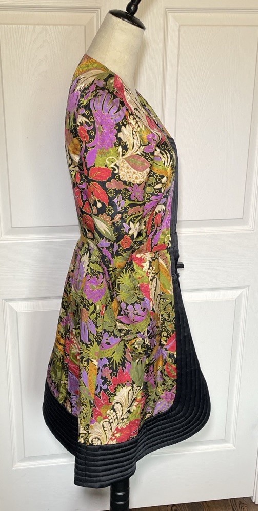 Vintage Luxury Silk Floral Coat Dress Quilted Trim Stanley Platos Martin Ross