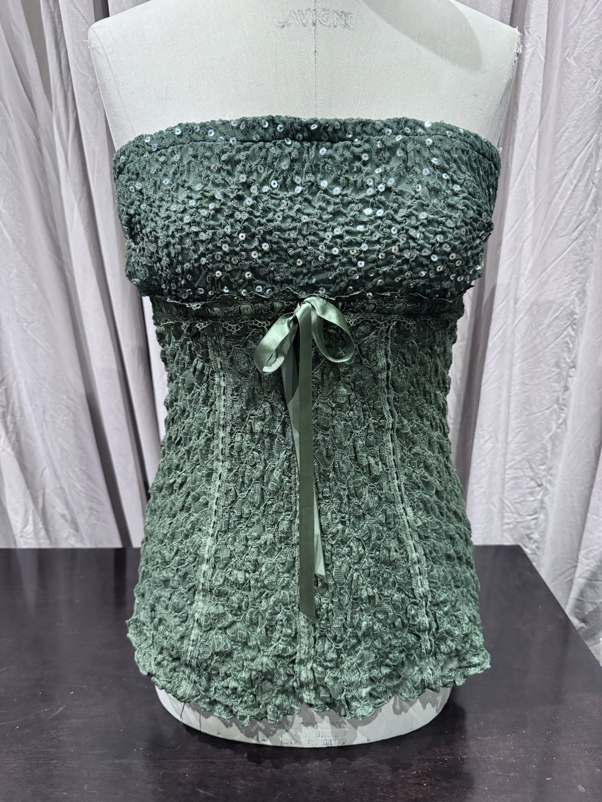 VTG Ann Ferriday Stock Sequin Pucker Lace Strapless Fairy Corset Top M/L