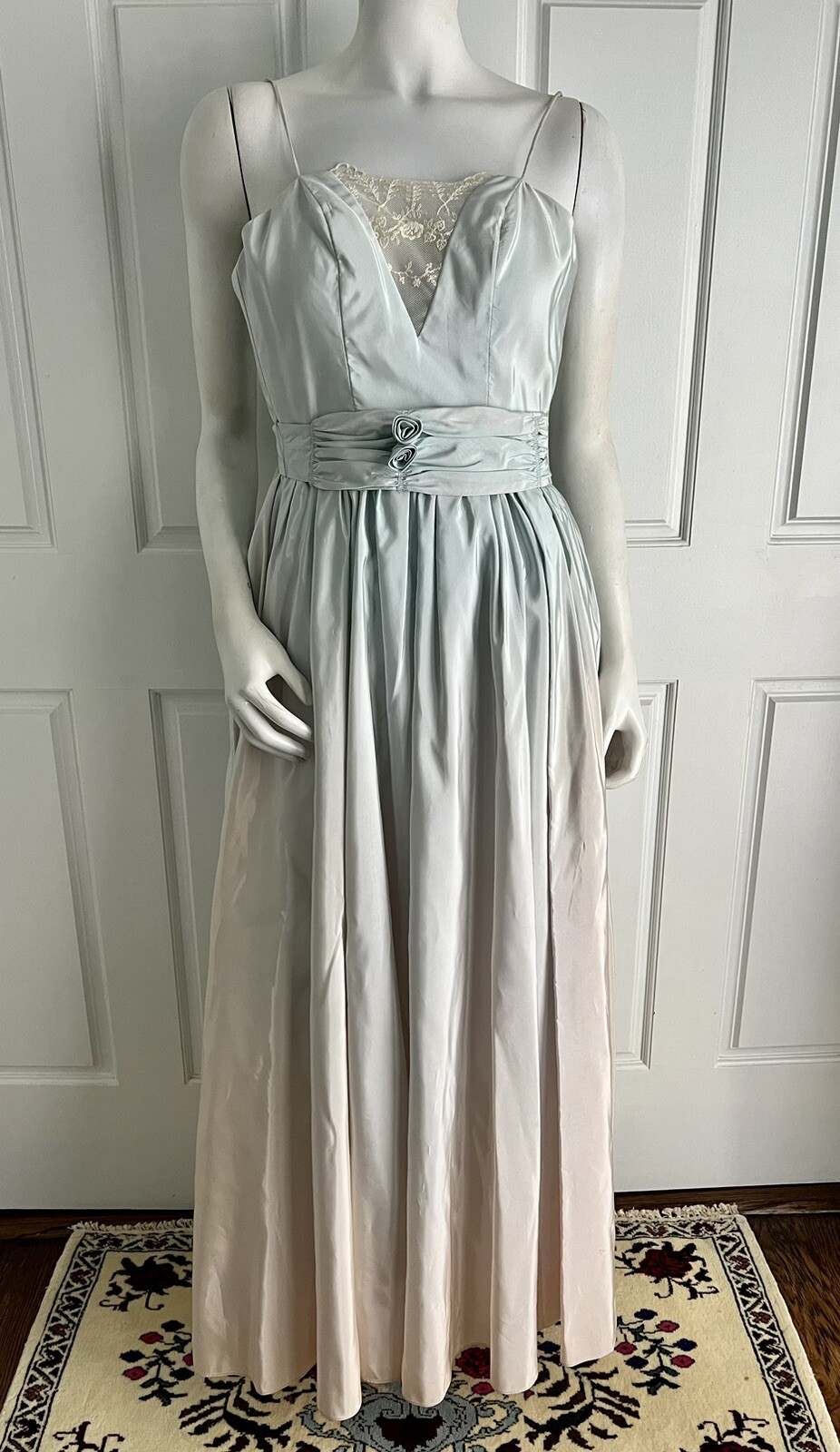 Vintage 1970s Candi Jones California Evening Dress Gown Pale Blue Ivory Ombre S