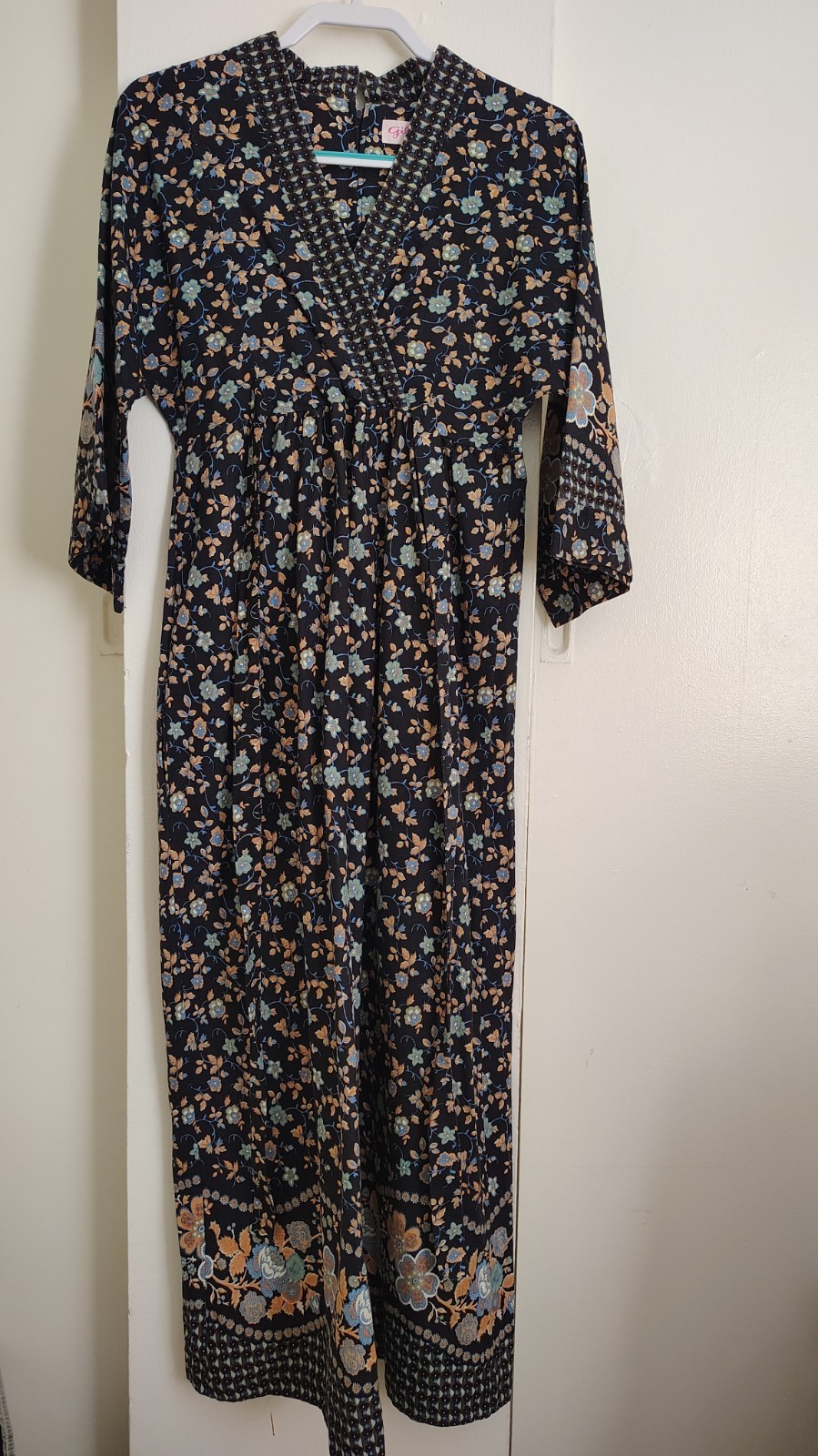 Vintage Gilead Floral Maxi Dress 1970&rsquo;s Bell Sleeves Women&rsquo;s Full Length Medium