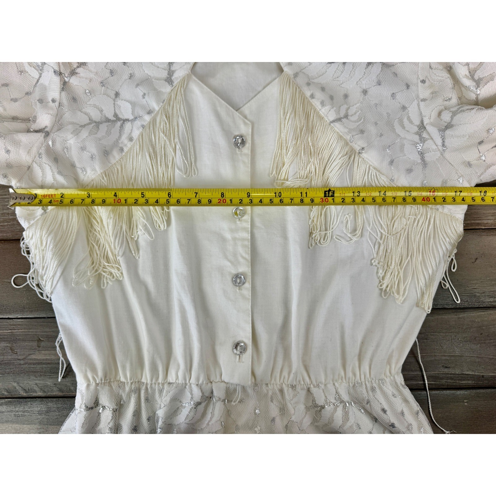 VINTAGE 80s Lilia Smitty Rodeo Fringe Dress White Ivory Western Size 5 – 6