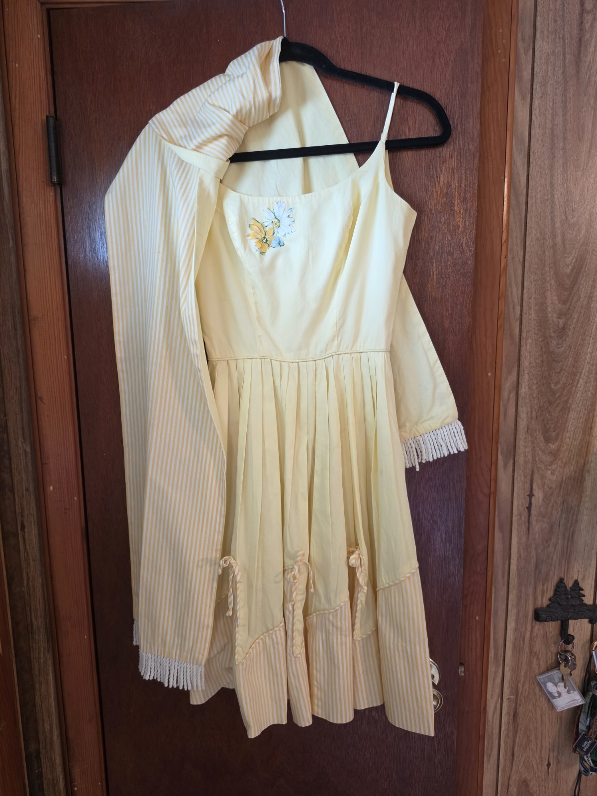 1950&rsquo;s Vintage Yellow White Striped Zip Cotton Fit & Flare Sundress XS