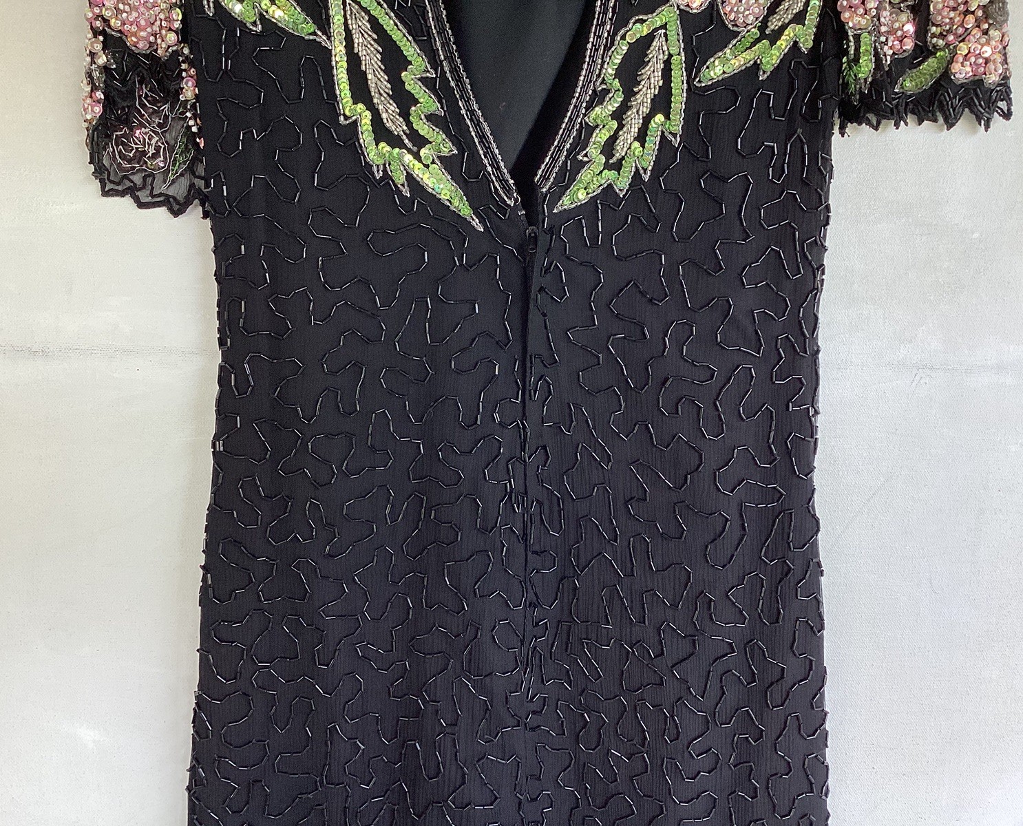 Vintage 80’s 100% Silk Sequin Beaded Dress Size P S