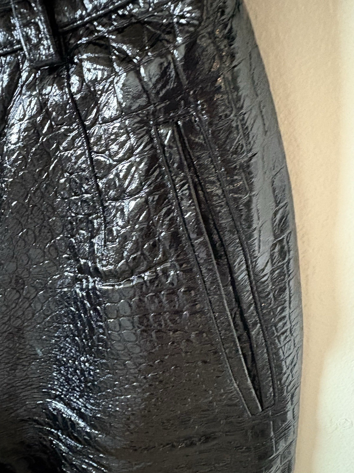Rare Escada Margaretha Ley Pantsuit Set Leather Croc Embossed Moto EU 34/36