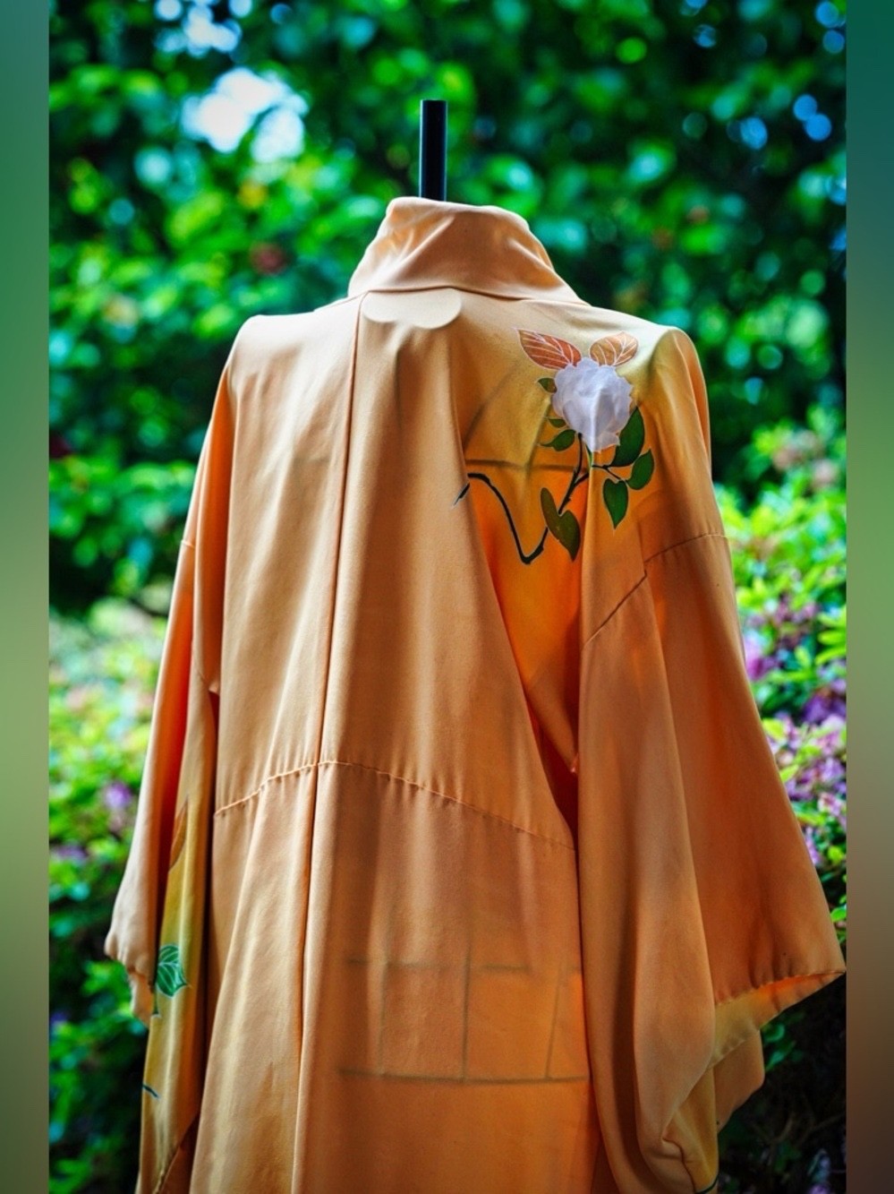 Vintage Hand-Painted Marigold Yellow Floral Long Robe / Duster