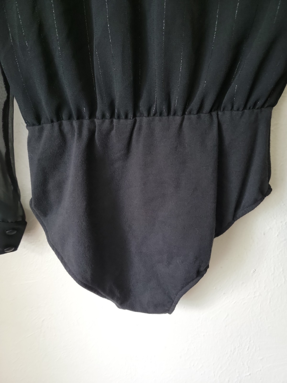Vintage IIF Black Rhinestone Blouse Bodysuit Small Dressy Old Money Sheer Sleeve