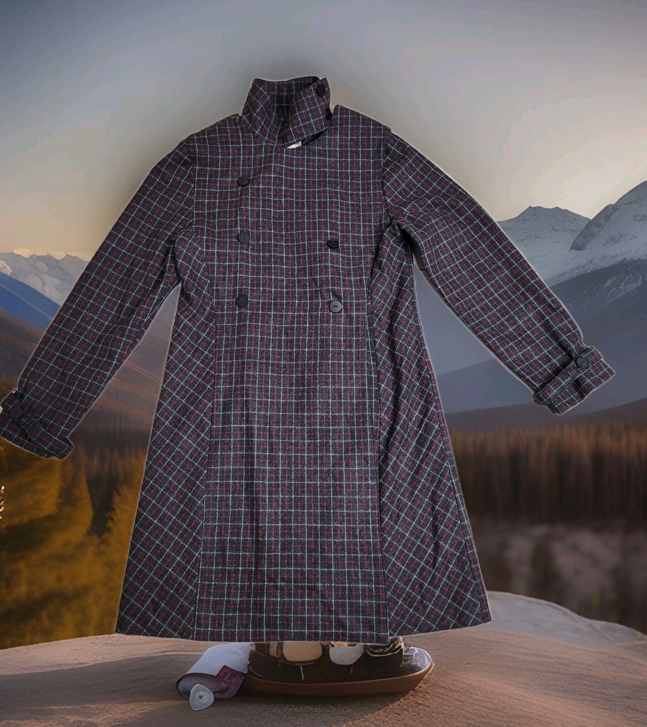 Vtg 90s LITTLE RED Womens Plaid Wool Blend Topper Coat Japan Dark Academia Small